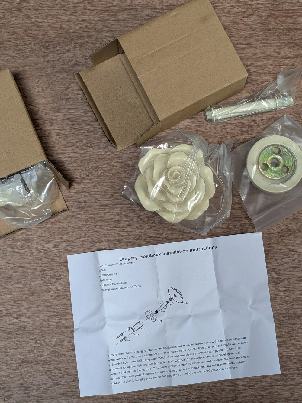 Pair Rose Drapery Holdbacks Curtain Tiebacks Ivory Cottagecore Floral Decor